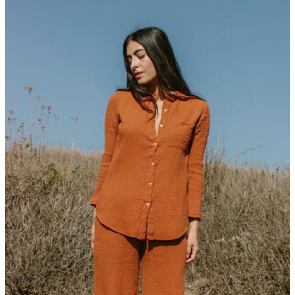 Sister Katie Cotton Gauze Sally Shirt XS Cinnamon Organic Long Sleeve Blouse Top - Picture 1 of 8